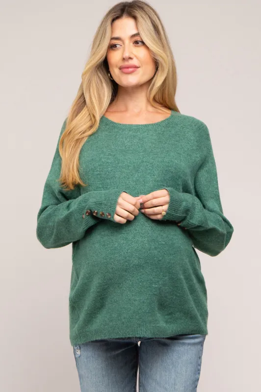 Green Button Accent Solid Maternity Sweater sold by Pinkblush