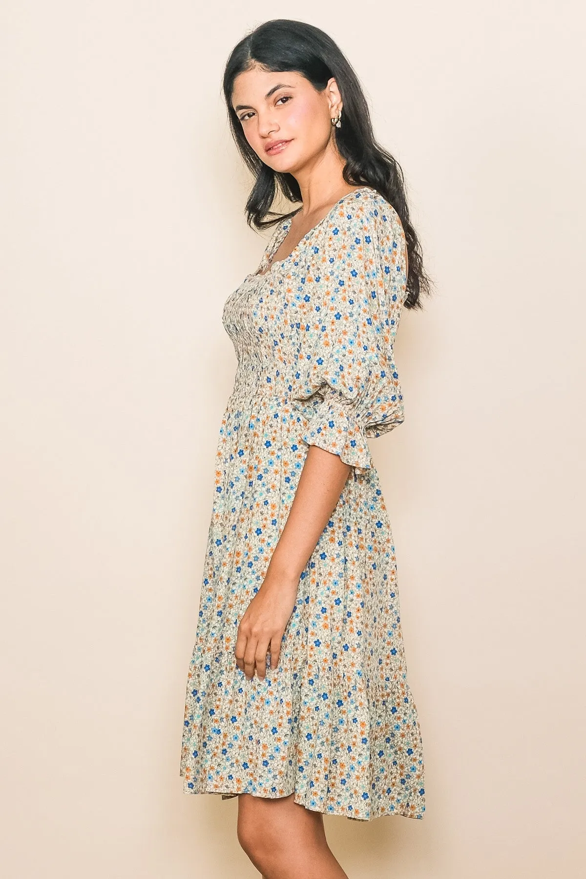 Taupe Floral Smocked Dress sold by Pinkblush product image thumbnail 2