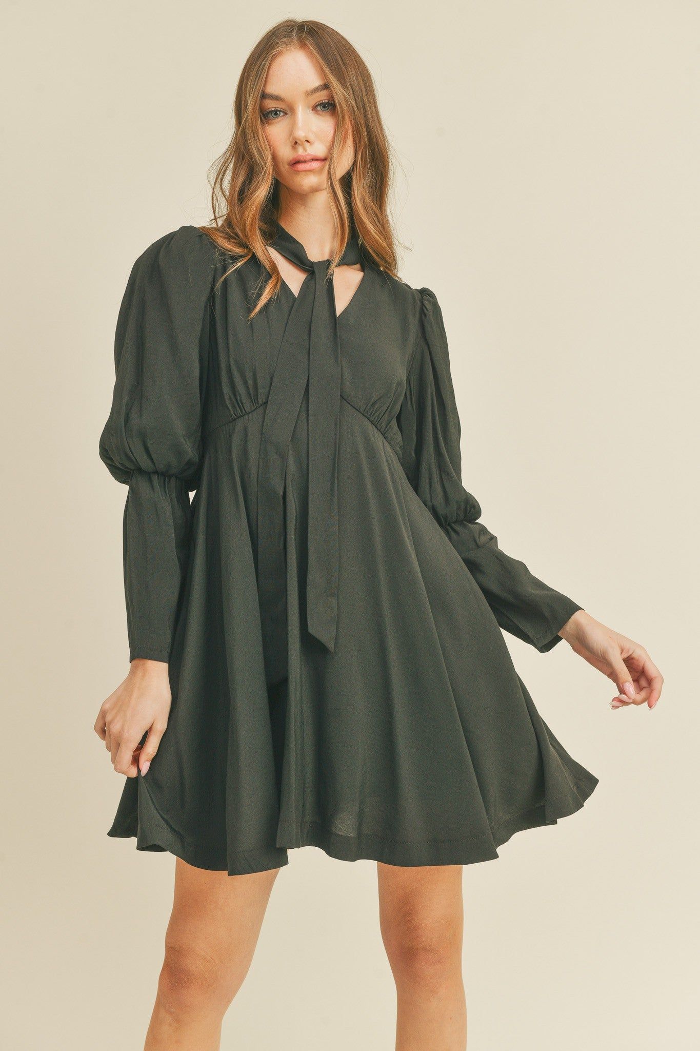 Black Tie Neck Mini Dress sold by Pinkblush