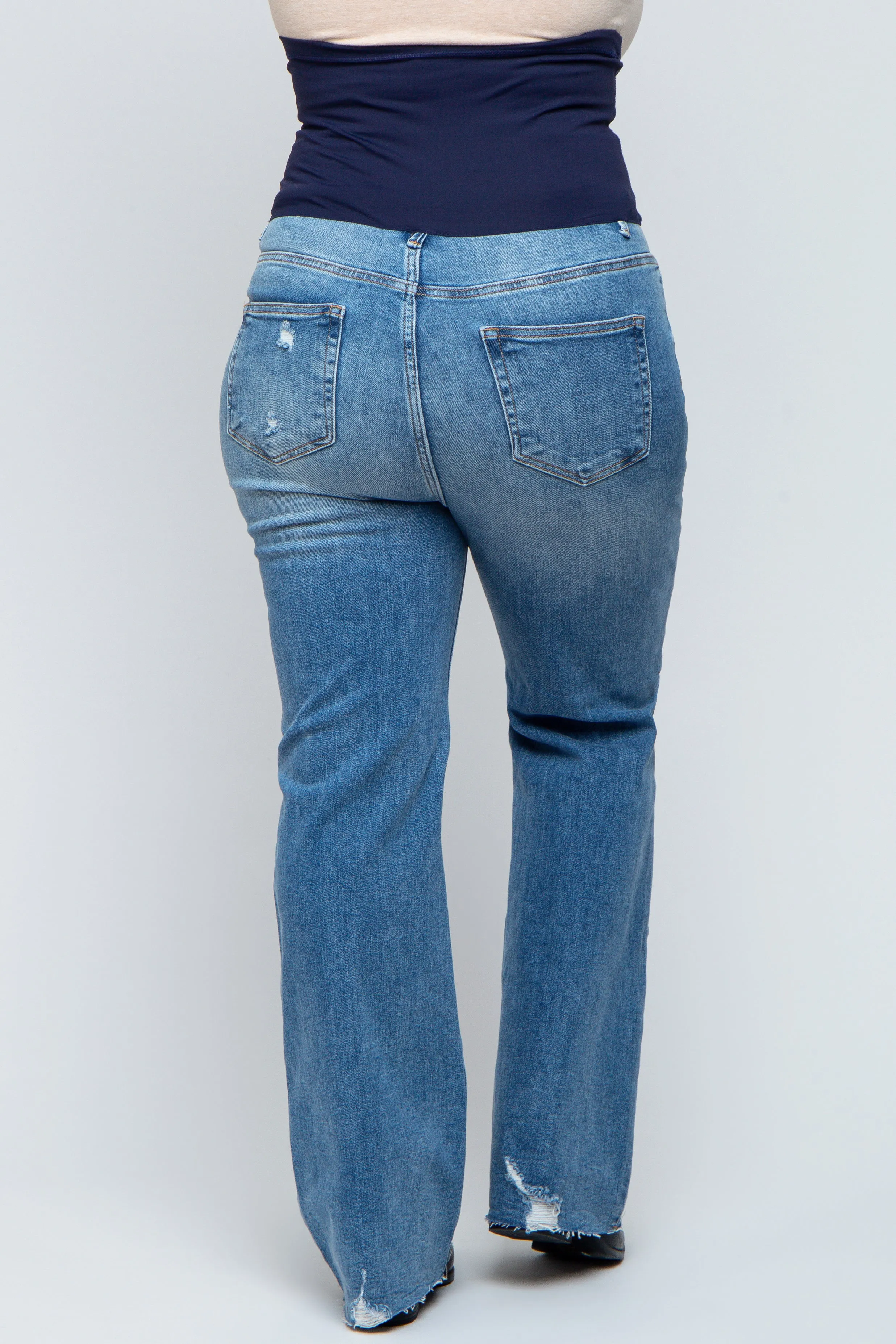 Blue Flare Leg Distressed Maternity Plus Jeans sold by Pinkblush product image thumbnail 4