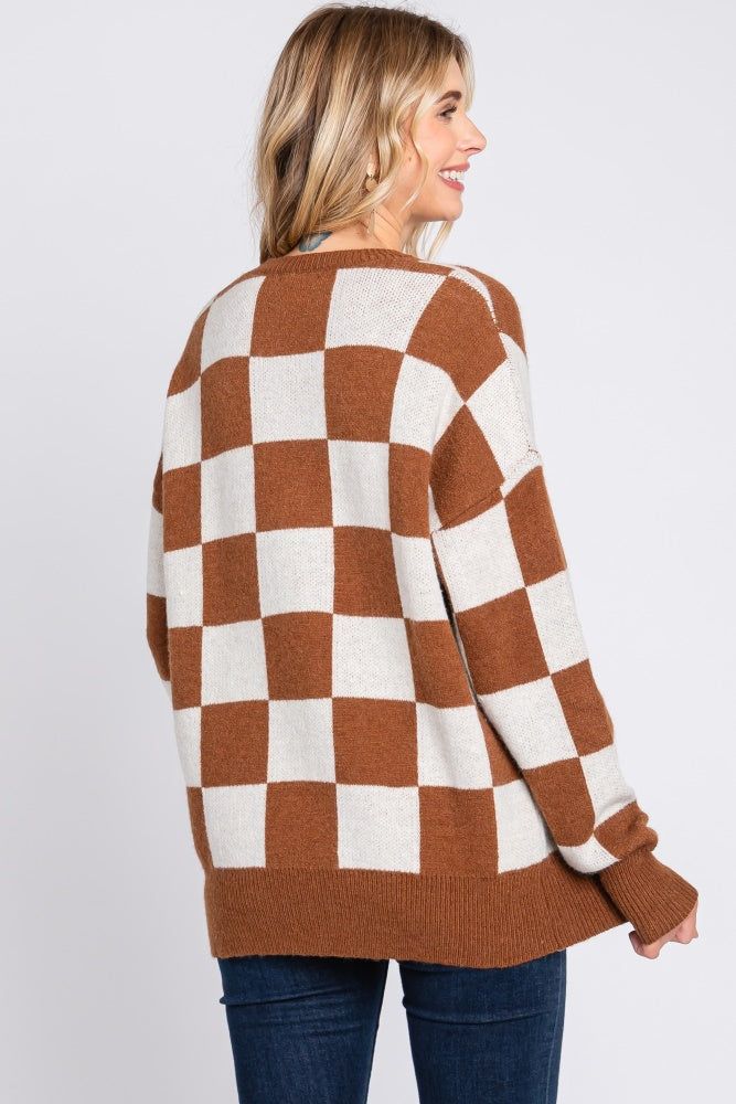 Brown Checkered Print Sweater sold by Pinkblush product image thumbnail 3