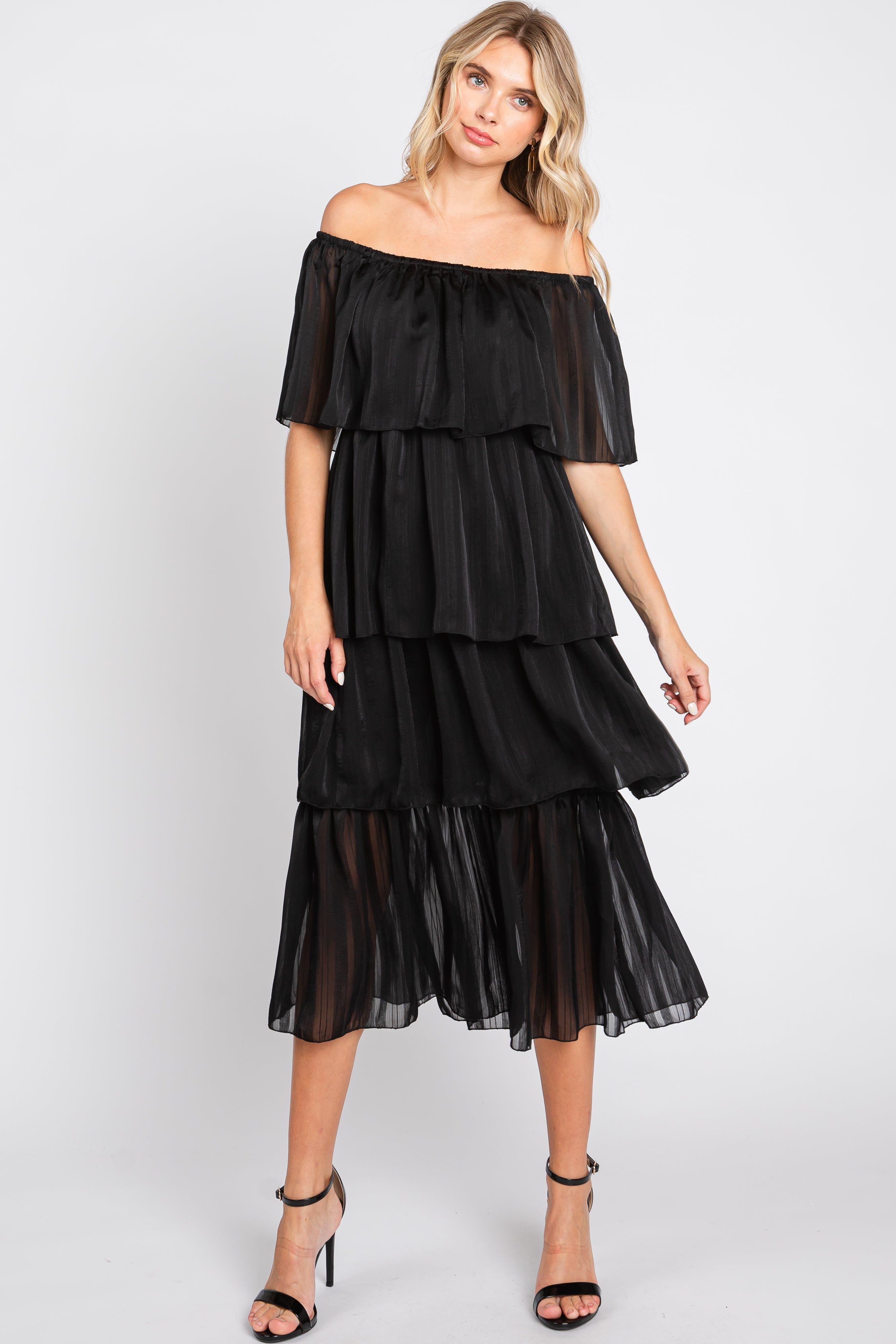 Black Striped Layered Midi Dress sold by Pinkblush