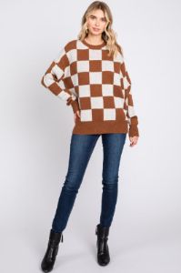 Brown Checkered Print Sweater sold by Pinkblush