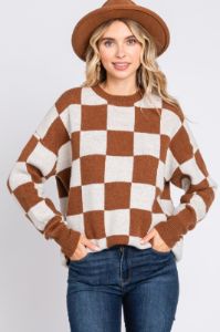 Brown Checkered Print Sweater sold by Pinkblush
