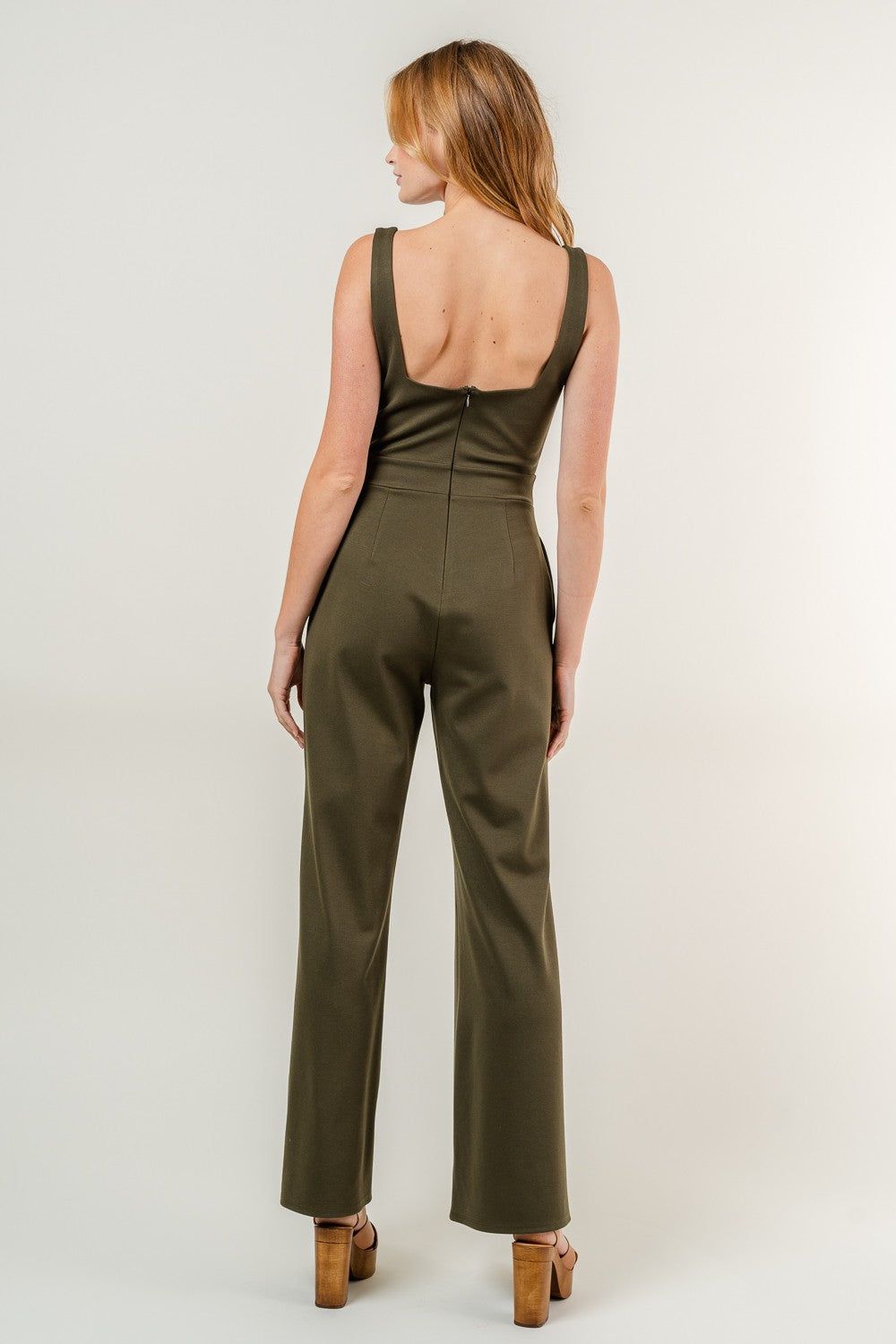 Dark Olive Sleeveless Fitted Jumpsuit With Pockets sold by Pinkblush product image thumbnail 3