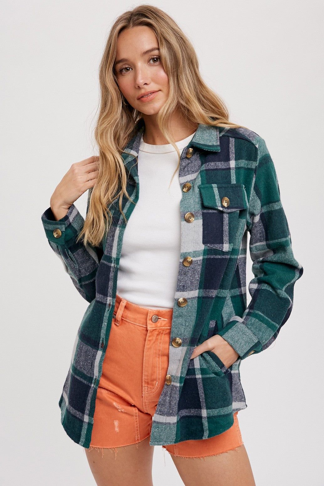 Green Plaid Shirt Jacket sold by Pinkblush