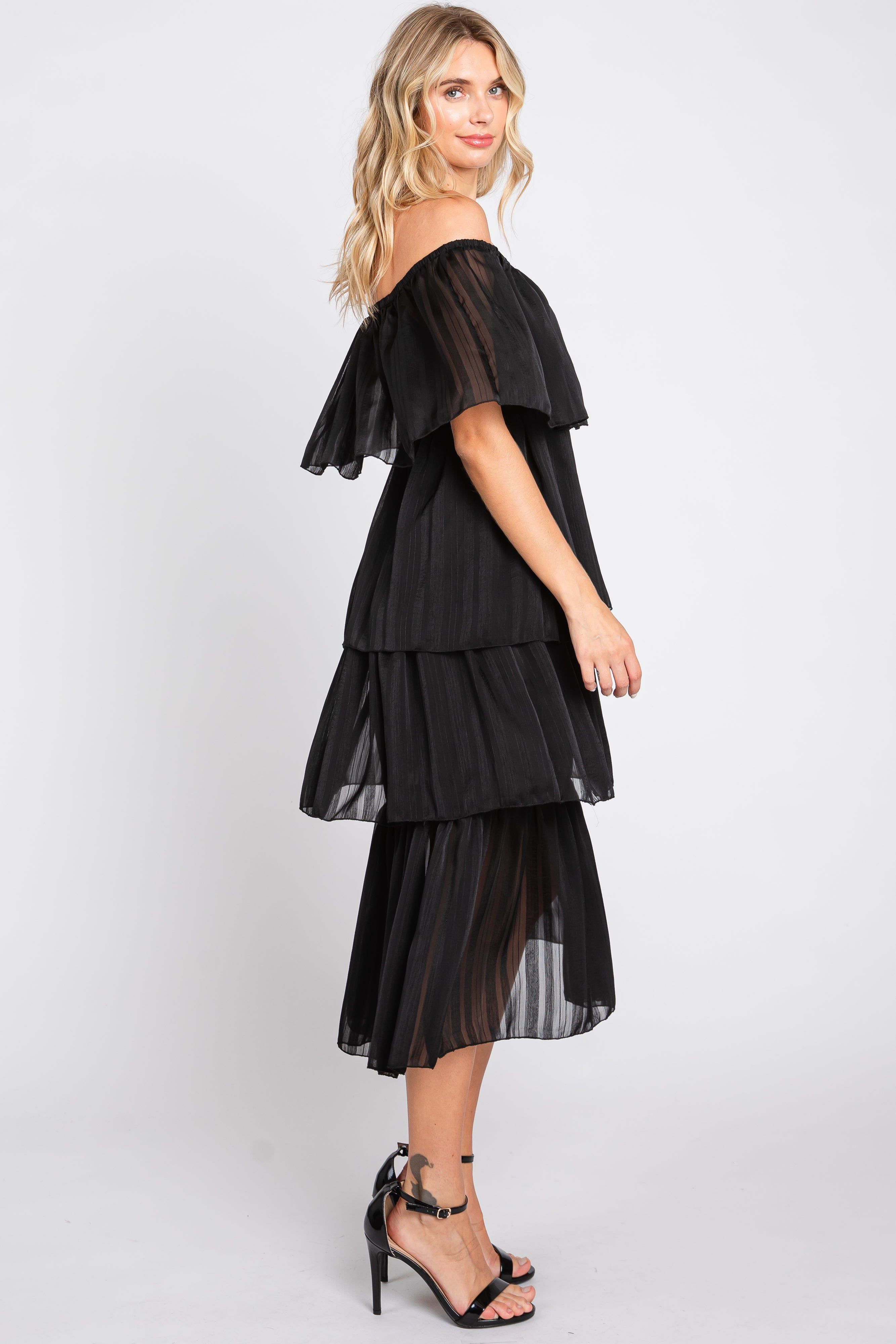 Black Striped Layered Midi Dress sold by Pinkblush product image thumbnail 2