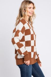 Brown Checkered Print Sweater sold by Pinkblush