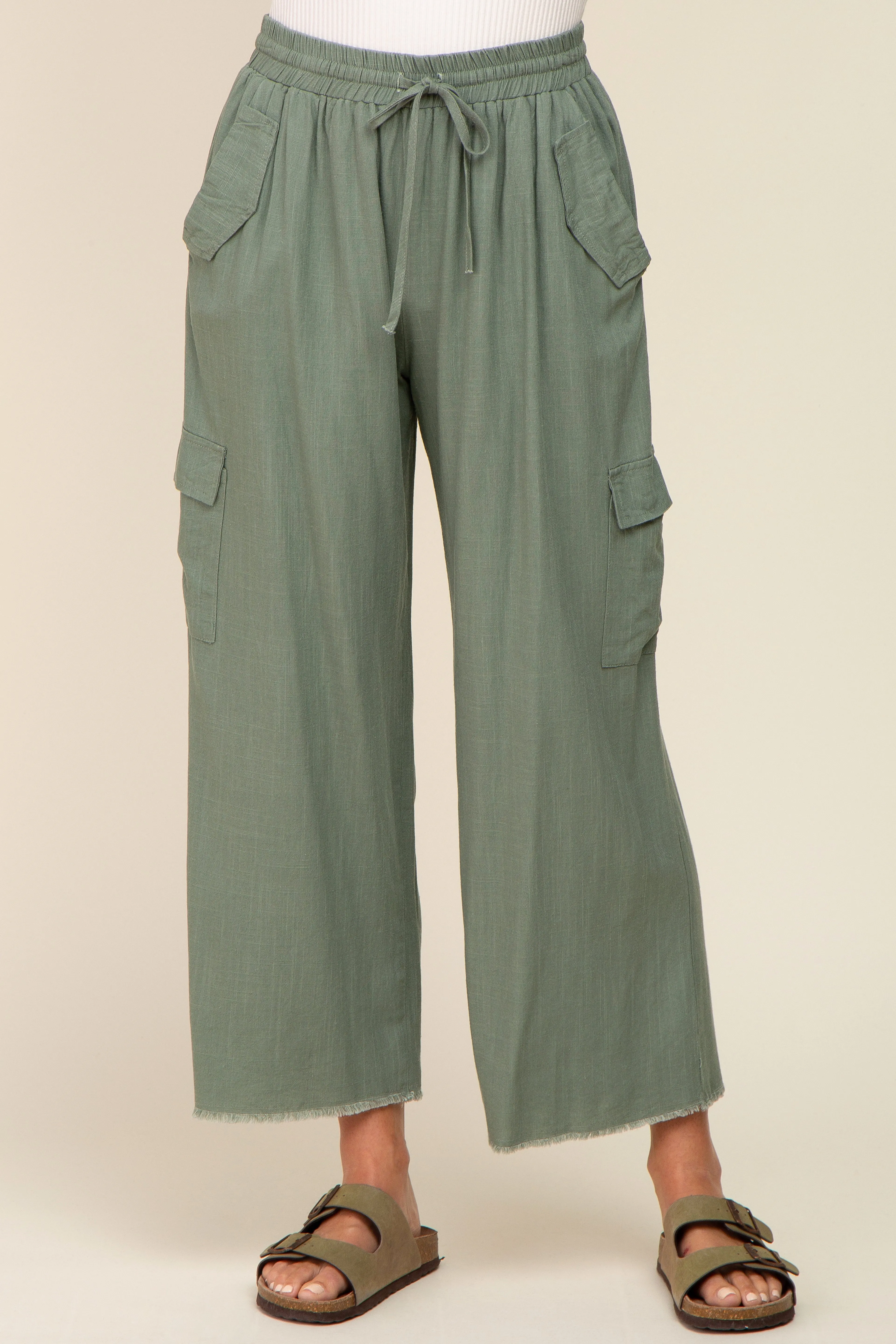 Light Olive Raw Hem Cargo Pants sold by Pinkblush product image thumbnail 2