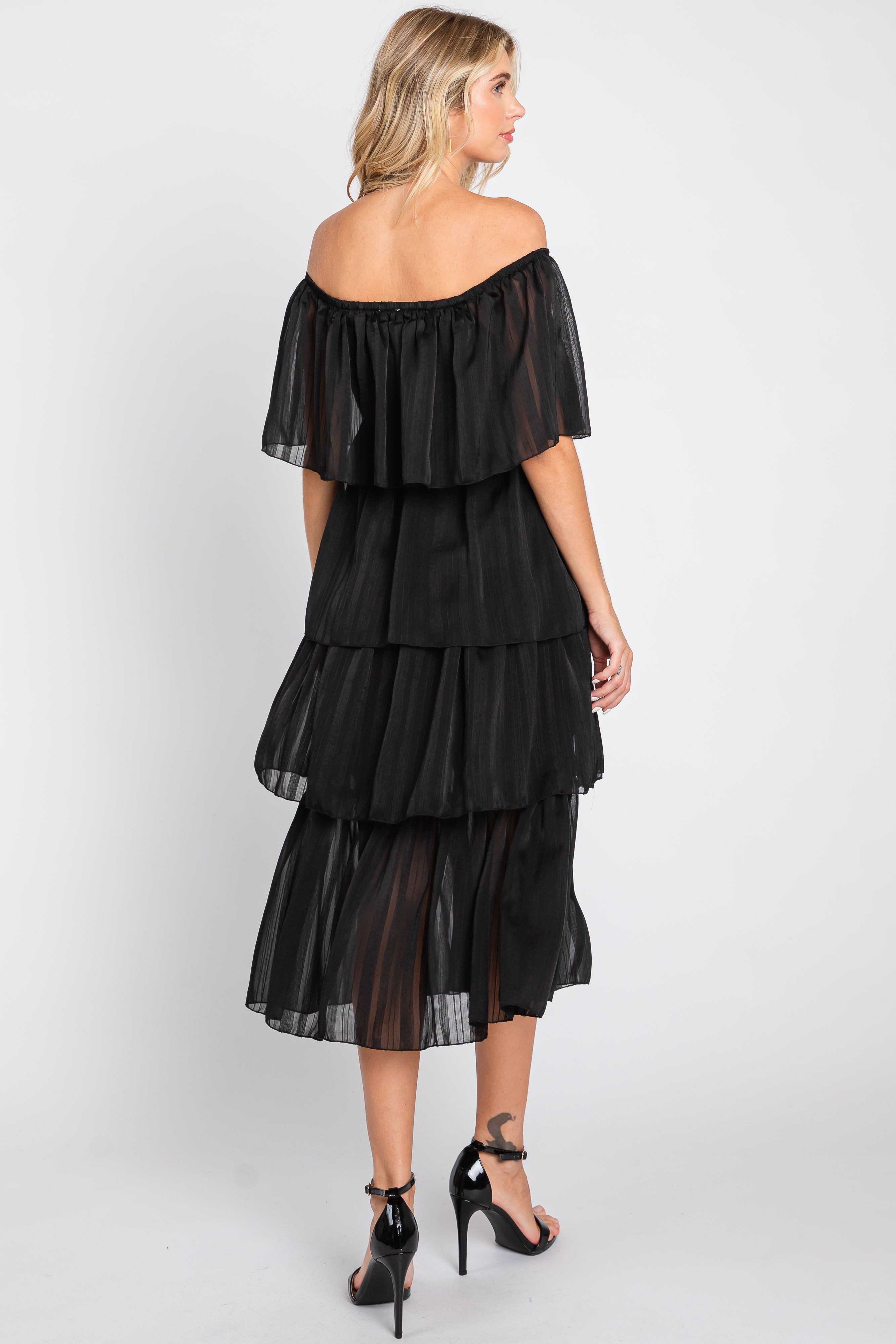 Black Striped Layered Midi Dress sold by Pinkblush product image thumbnail 3