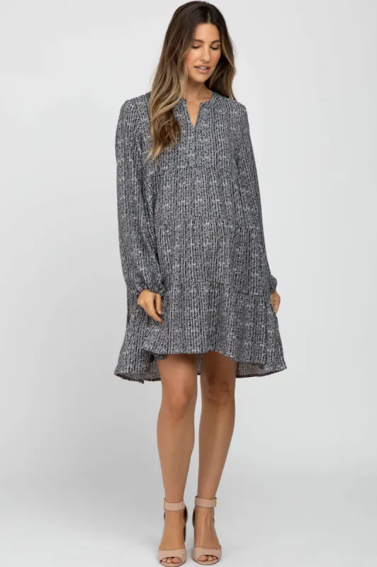 Charcoal Printed Tiered Maternity Dress sold by Pinkblush