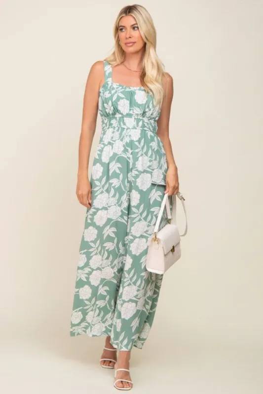 Mint Floral Sweetheart Neck Jumpsuit sold by Pinkblush