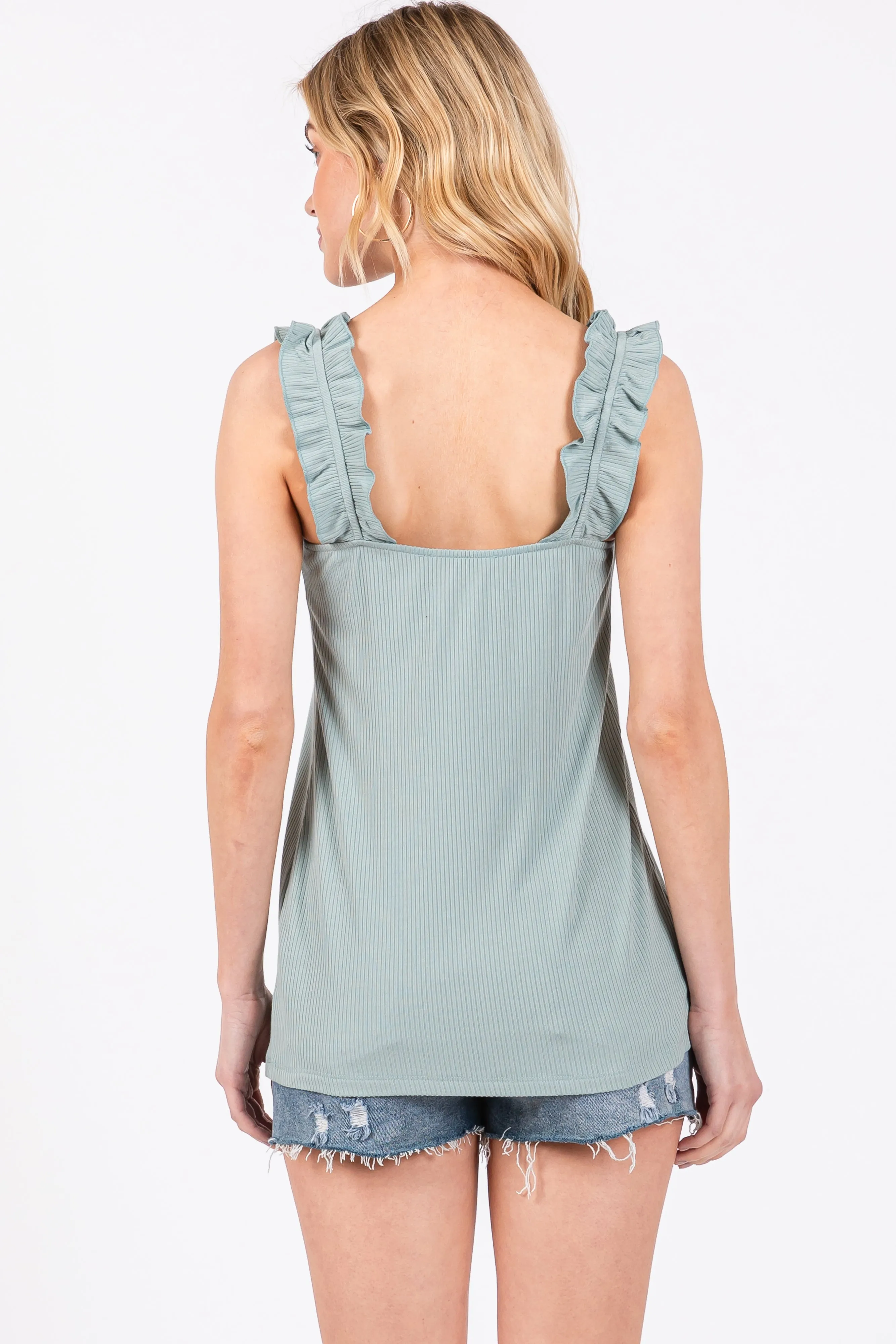 Mint Ribbed Ruffle Strap Sleeveless Top sold by Pinkblush product image thumbnail 3