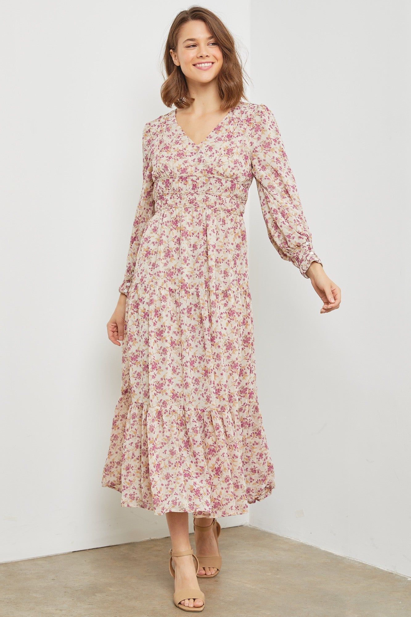 Off White Multi Tiered-Waist Maxi Dress sold by Pinkblush