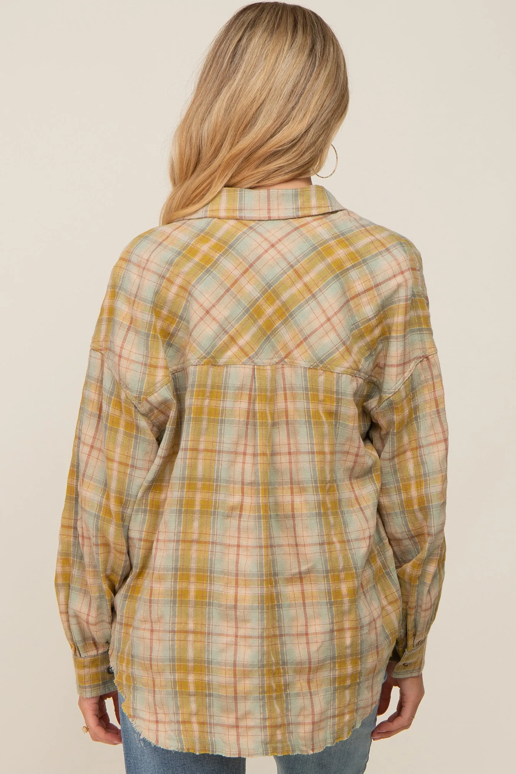 Gold Plaid Button Up Raw Edge Maternity Flannel Top sold by Pinkblush product image thumbnail 3