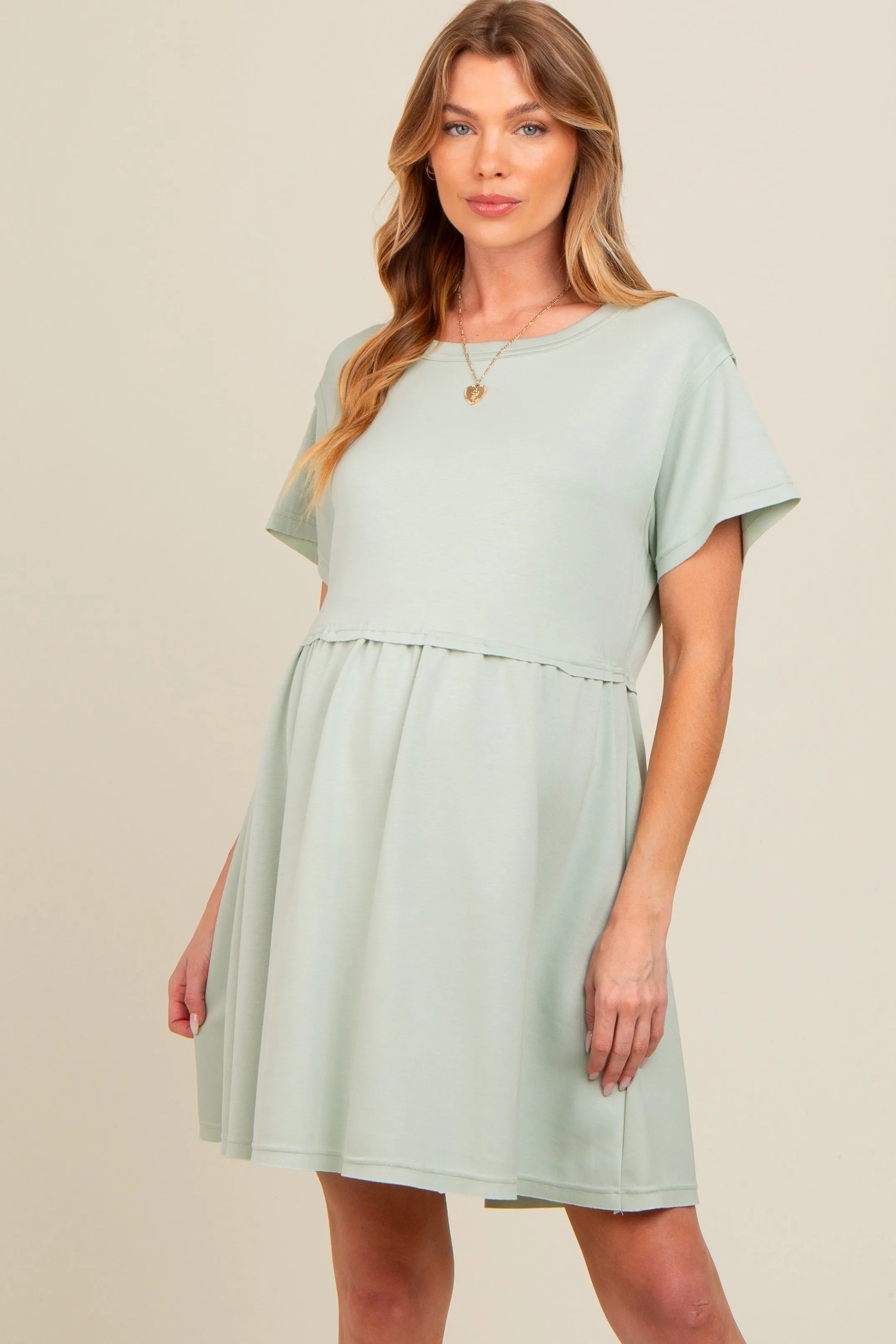 Sage Cut Edge Short Sleeve Maternity Dress sold by Pinkblush