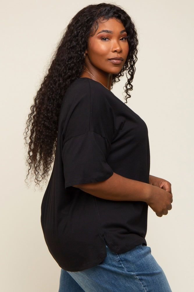 Black Short Sleeve Pocketed Plus Top sold by Pinkblush product image thumbnail 2