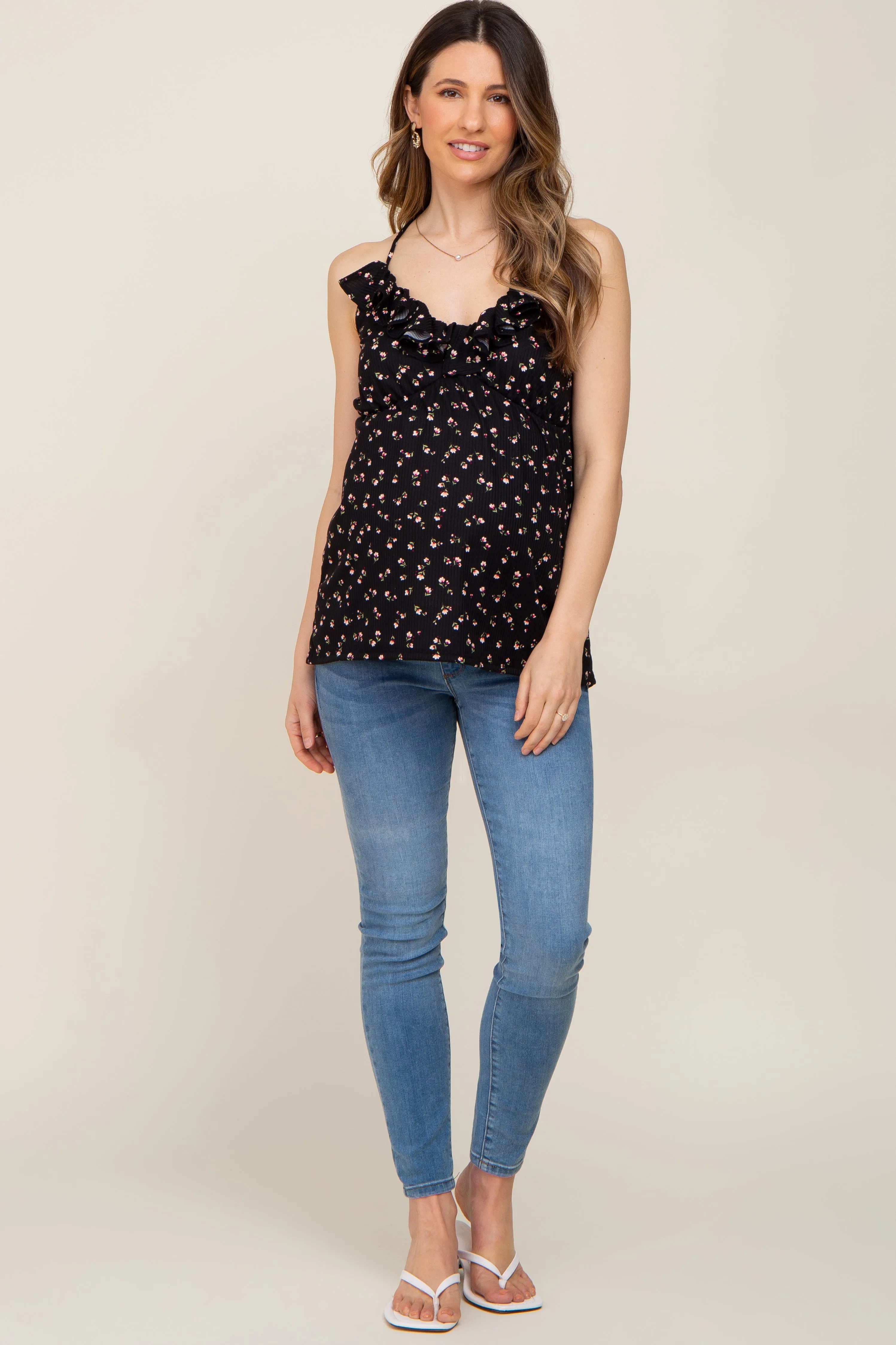 Black Ruffle Accent Maternity Tank Top sold by Pinkblush product image thumbnail 4