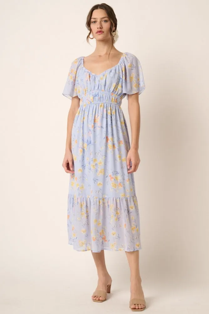 Blue Flower Print Midi Dress sold by Pinkblush