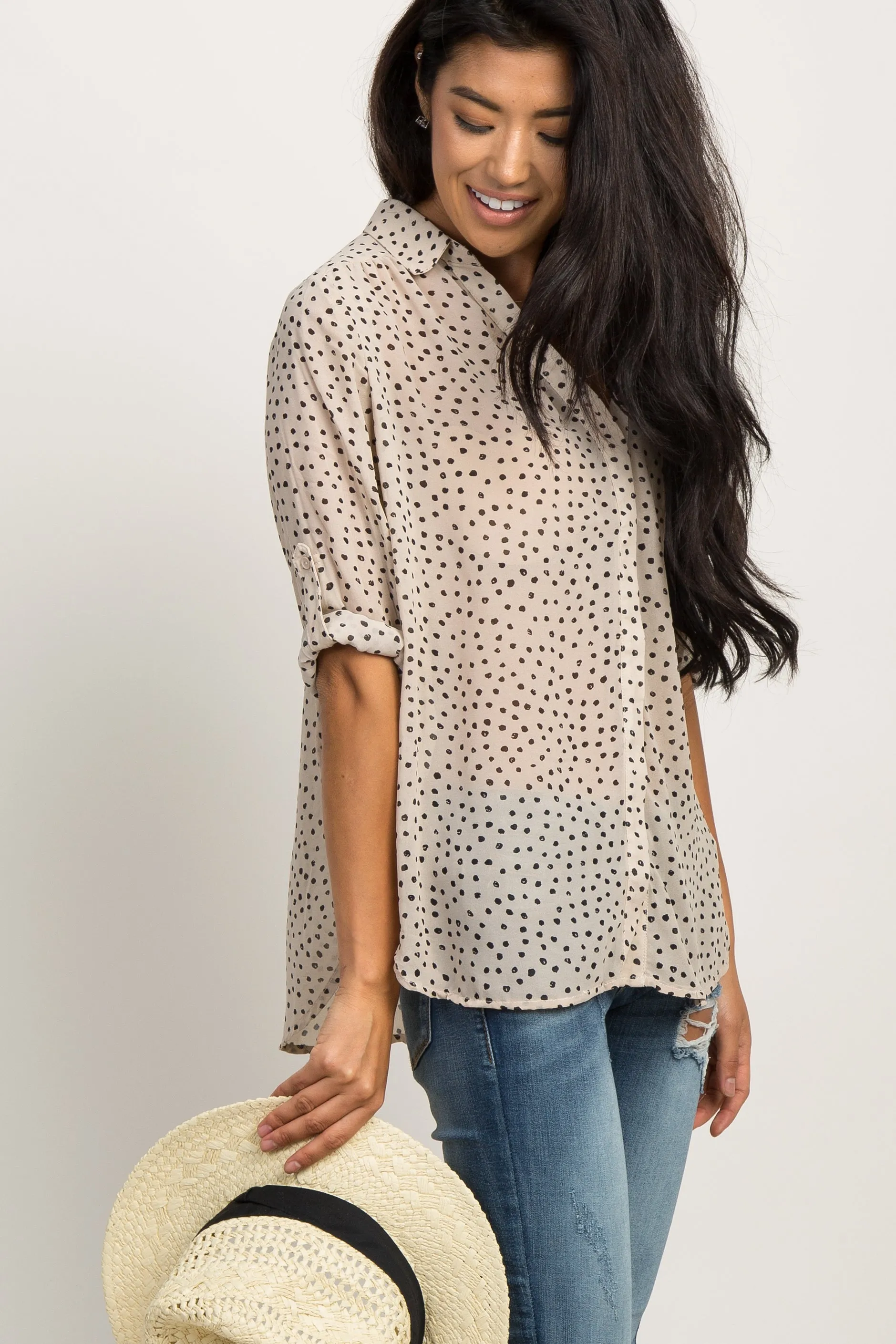 Beige Polka Dot Chiffon Maternity Blouse sold by Pinkblush product image thumbnail 5