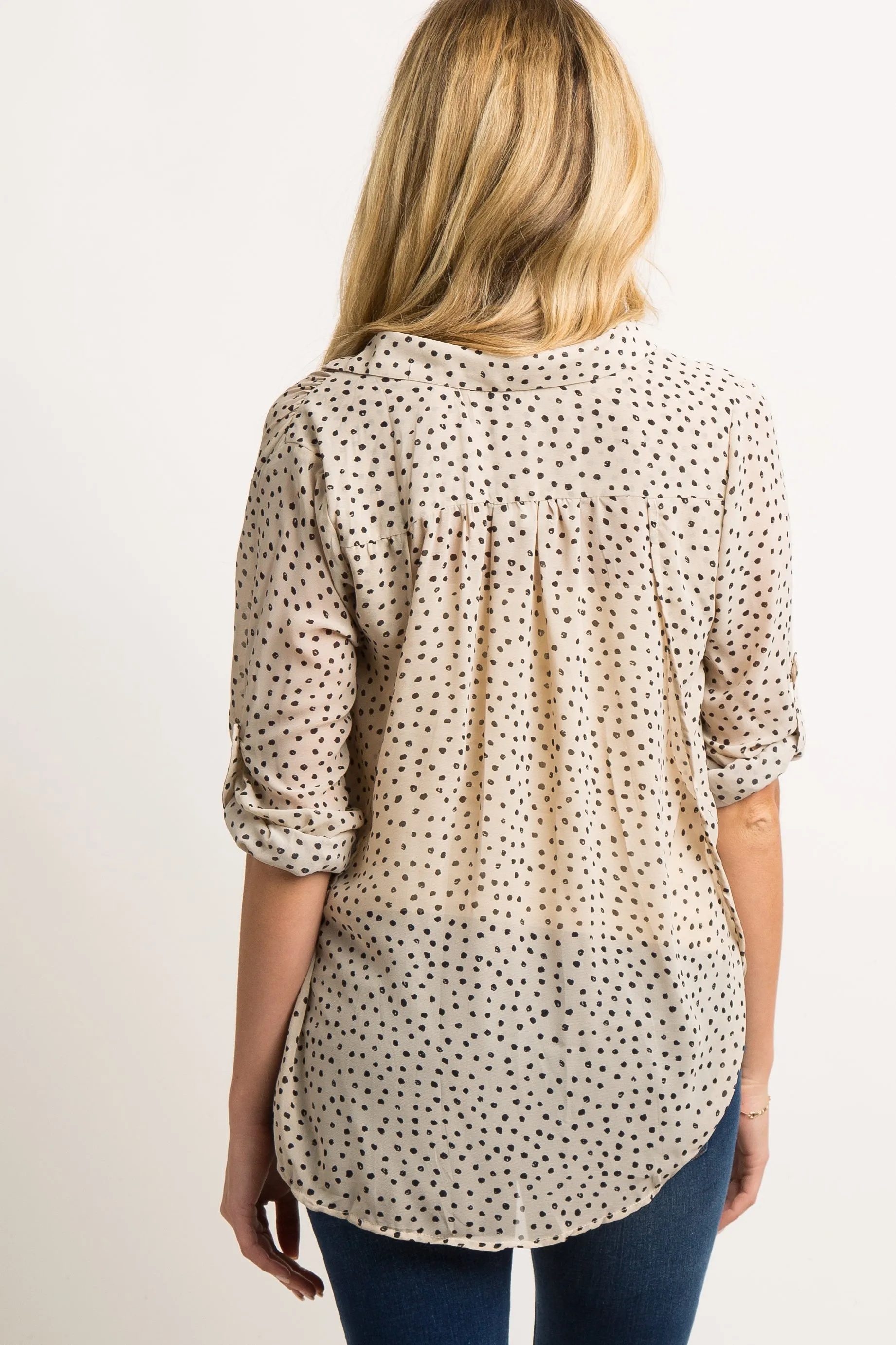 Beige Polka Dot Chiffon Maternity Blouse sold by Pinkblush product image thumbnail 3