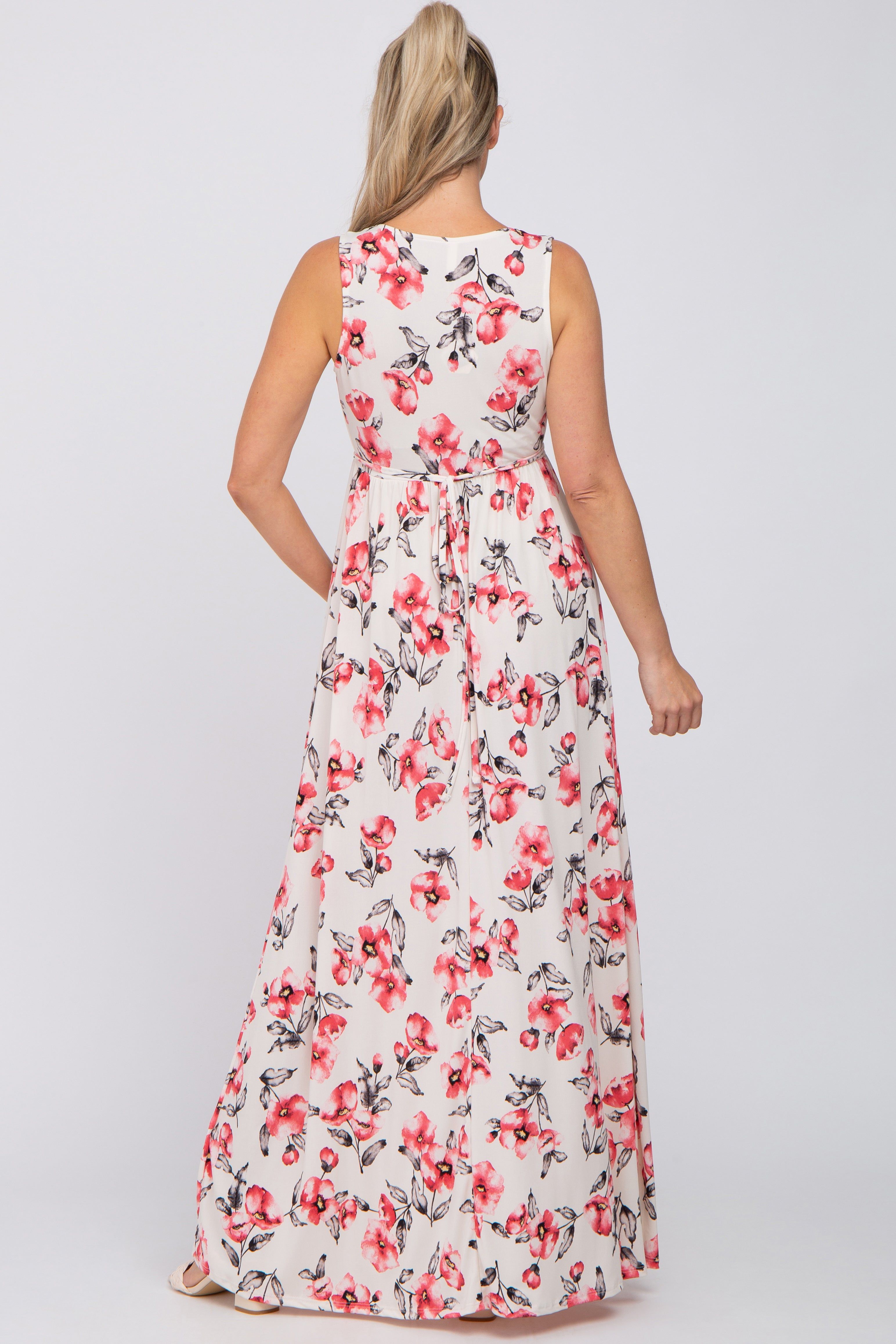 Ivory Floral Waist Tie Maternity Maxi Dress sold by Pinkblush product image thumbnail 3