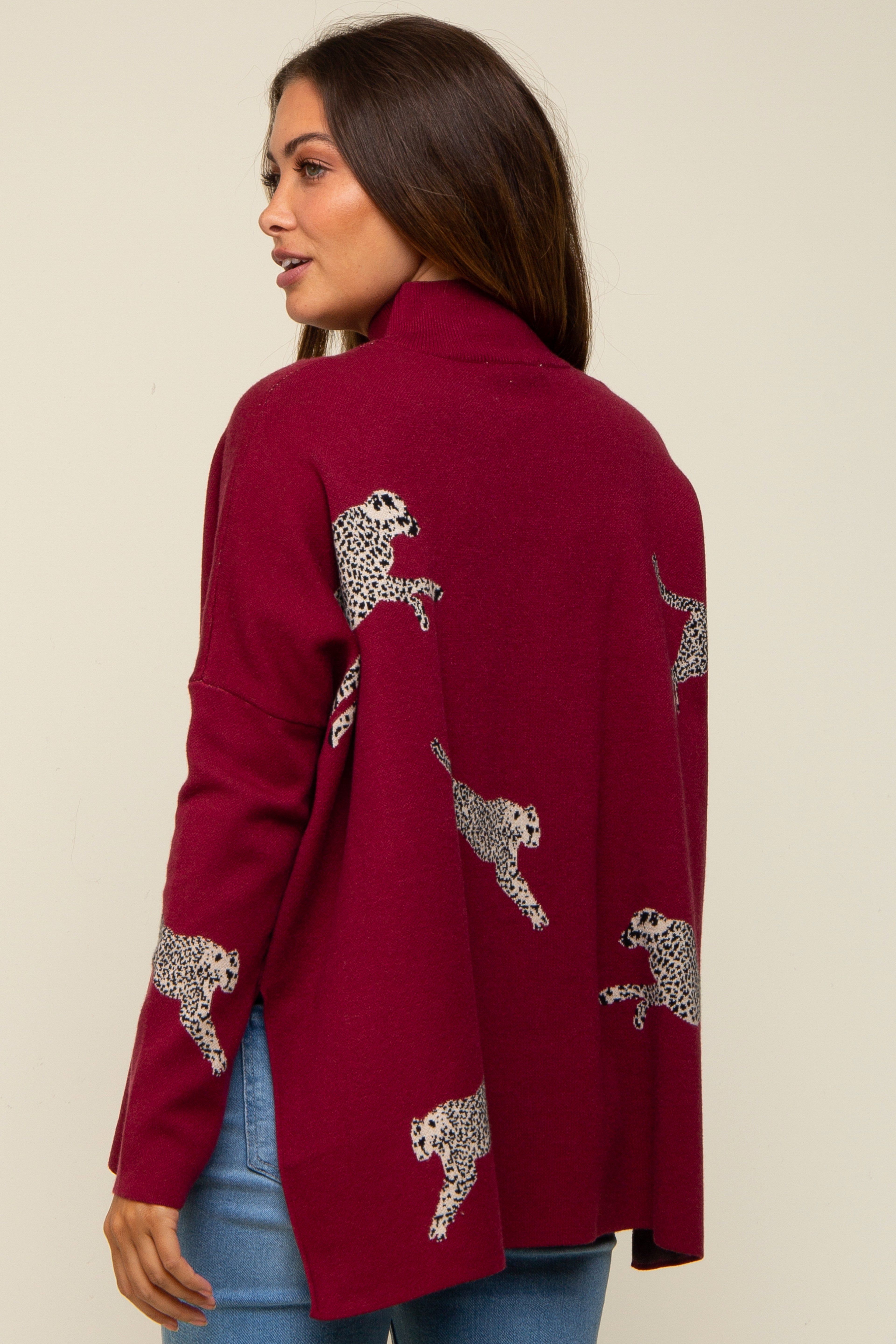 Burgundy Animal Print Side Slit Maternity Sweater sold by Pinkblush product image thumbnail 4