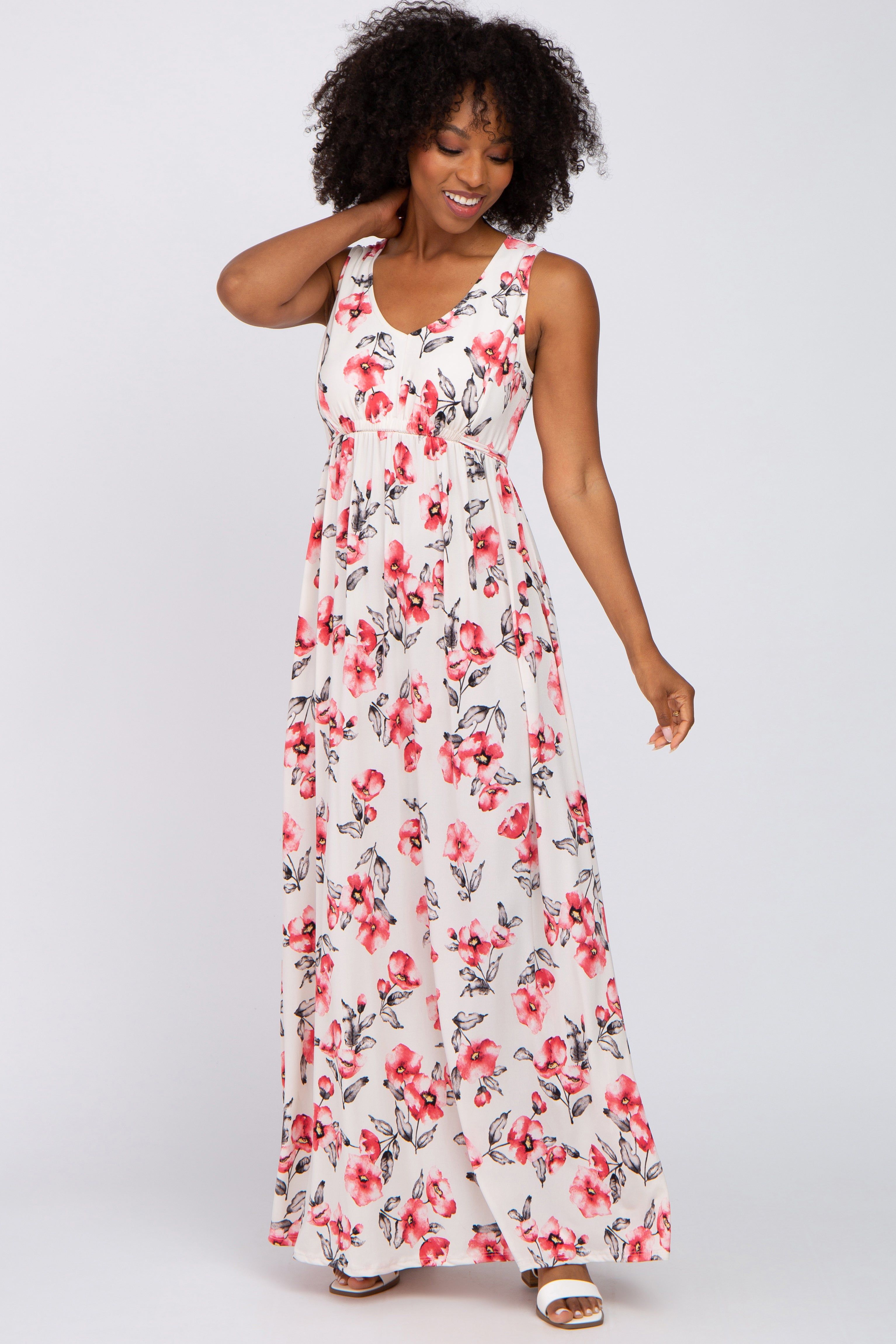 Ivory Floral Waist Tie Maternity Maxi Dress sold by Pinkblush product image thumbnail 4