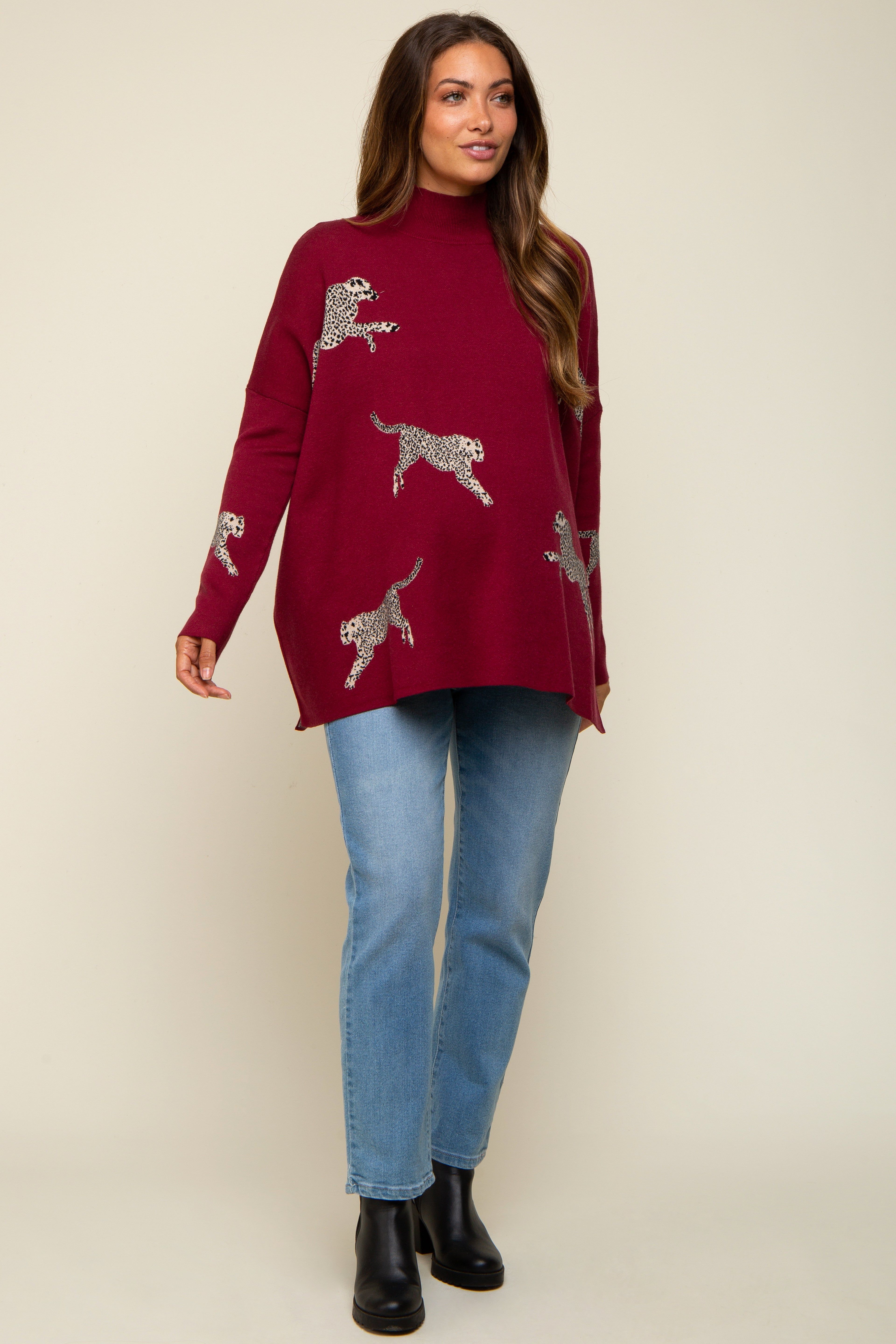 Burgundy Animal Print Side Slit Maternity Sweater sold by Pinkblush product image thumbnail 5