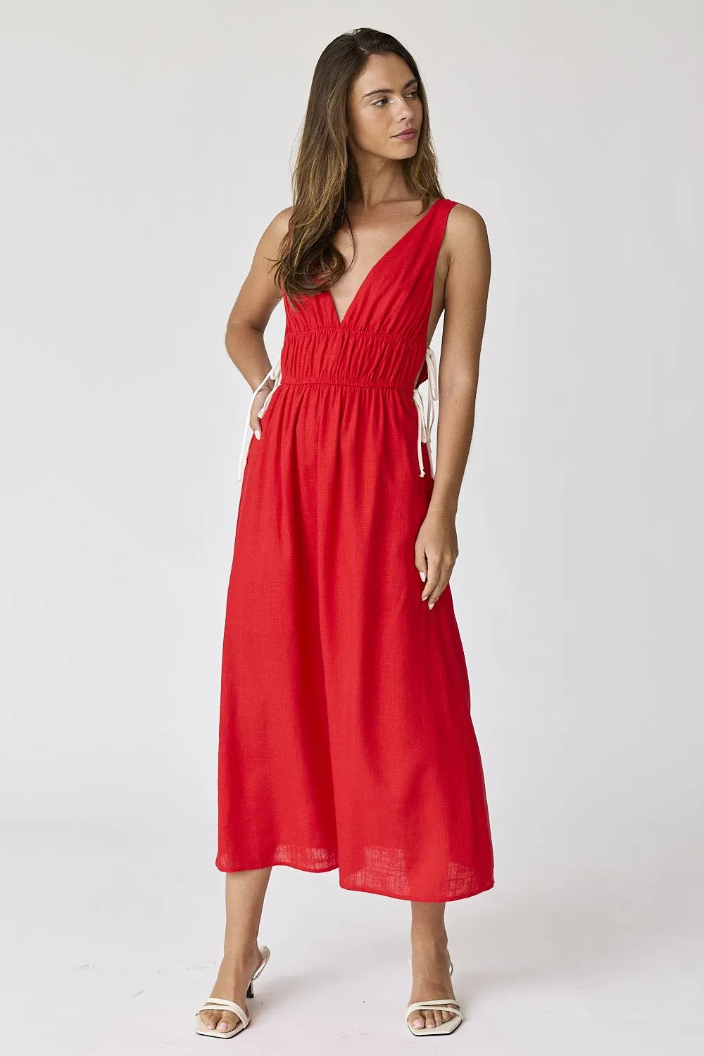 Red V-Neck Maxi Dress sold by Pinkblush
