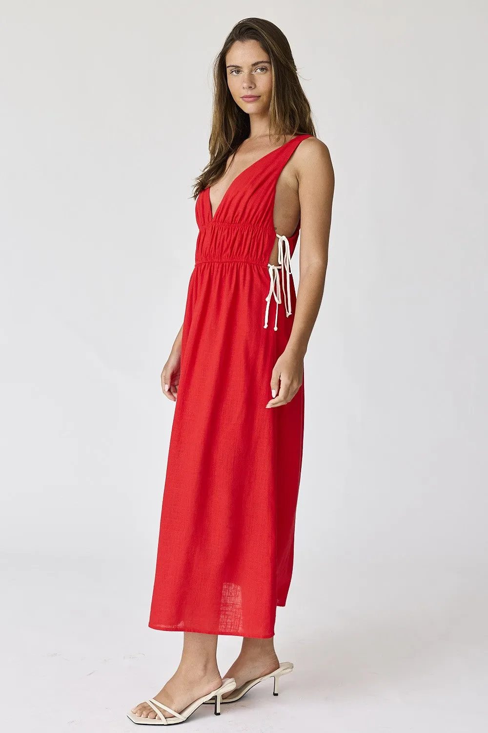Red V-Neck Maxi Dress sold by Pinkblush product image thumbnail 2