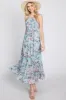Light Blue Floral Chiffon Smocked Maternity Midi Dress sold by Pinkblush