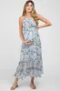 Light Blue Floral Chiffon Smocked Maternity Midi Dress sold by Pinkblush