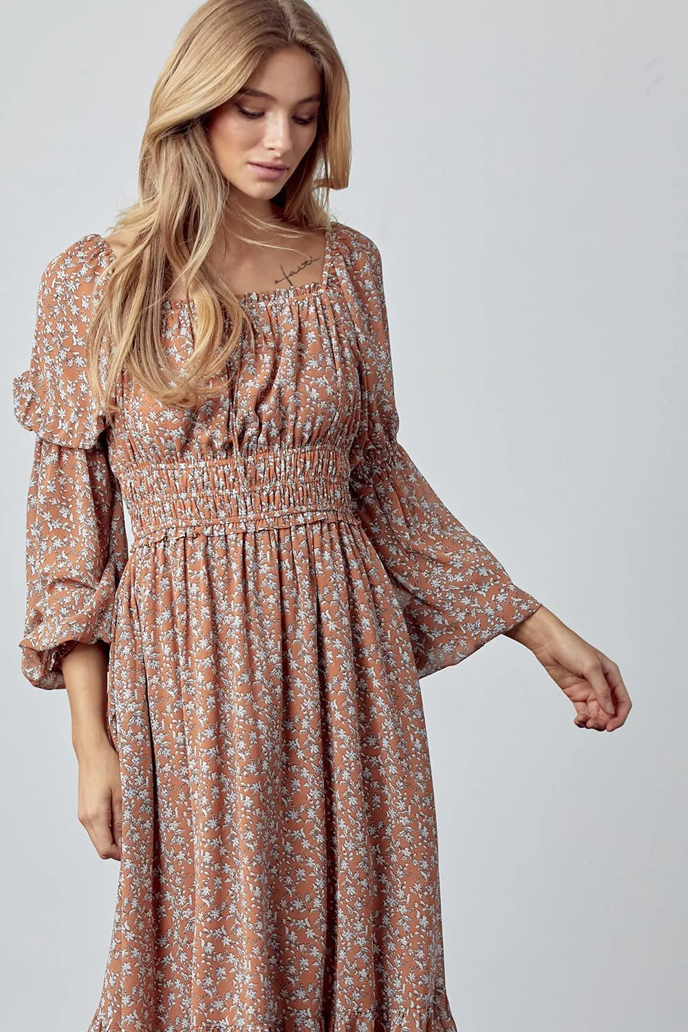 Mocha Ditsy Floral Midi Dress sold by Pinkblush product image thumbnail 4