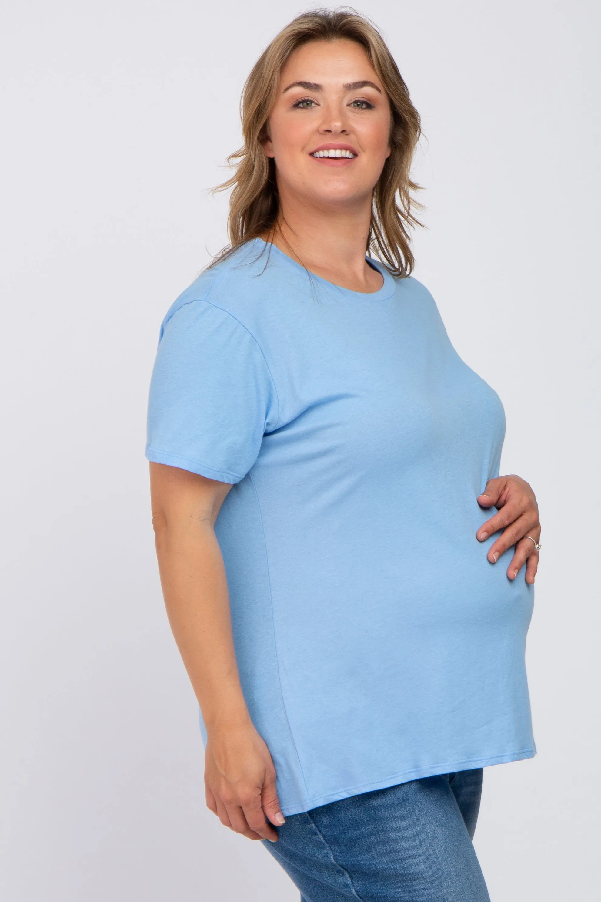 Light Blue Solid Short Sleeve Plus Maternity Top sold by Pinkblush product image thumbnail 2