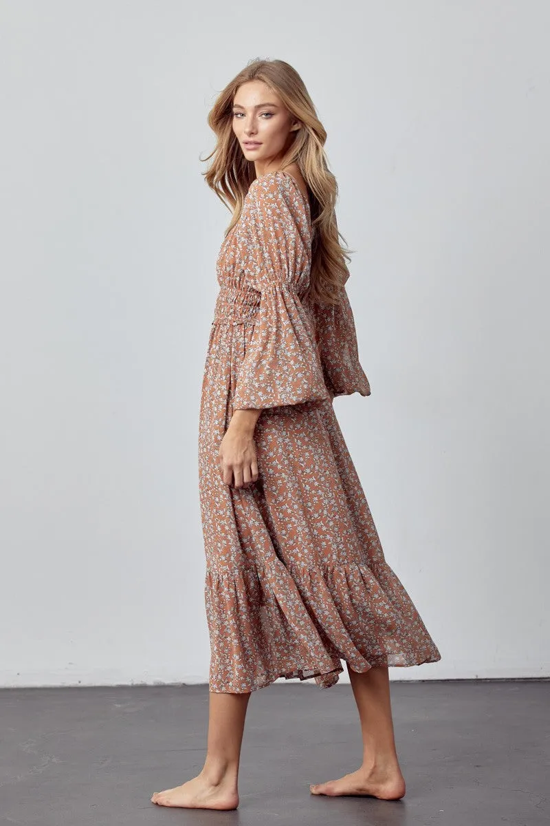 Mocha Ditsy Floral Midi Dress sold by Pinkblush product image thumbnail 3