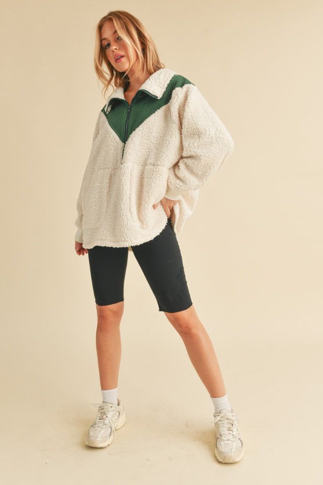 Forest Green Colorblock Half Zip Fleece Pullover sold by Pinkblush product image thumbnail 2