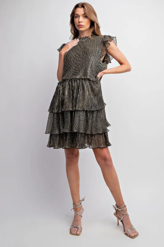 Metalic Black Chiffon Ruffled Dress sold by Pinkblush