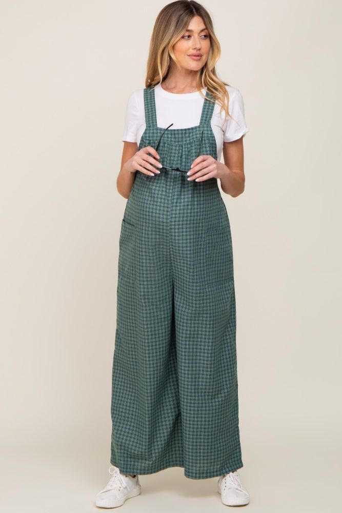 Forest Green Plaid Tie Back Maternity Overall sold by Pinkblush product image thumbnail 5