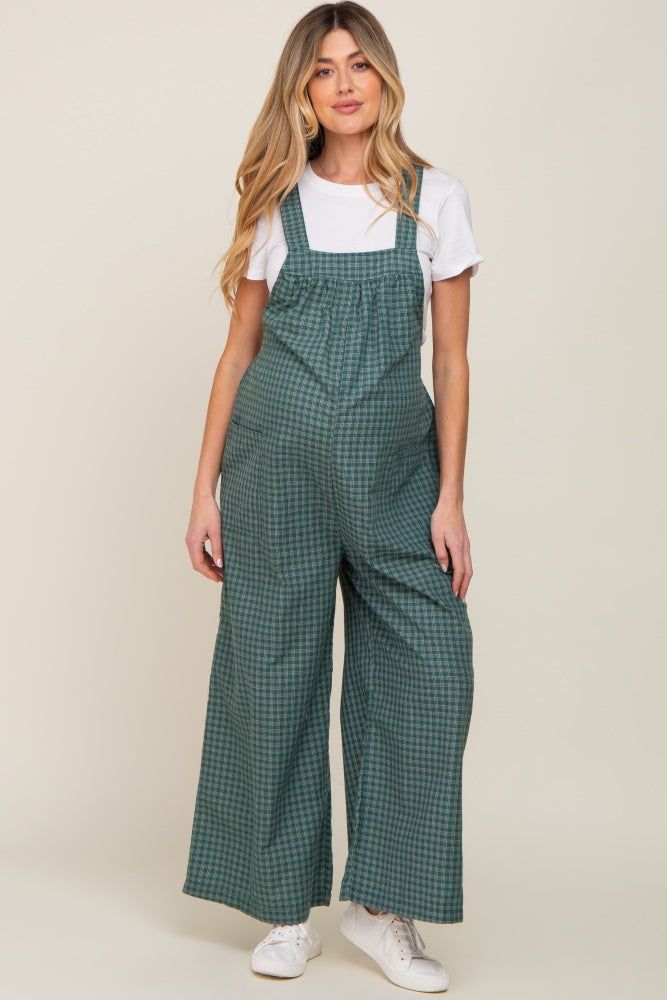 Forest Green Plaid Tie Back Maternity Overall sold by Pinkblush product image thumbnail 4
