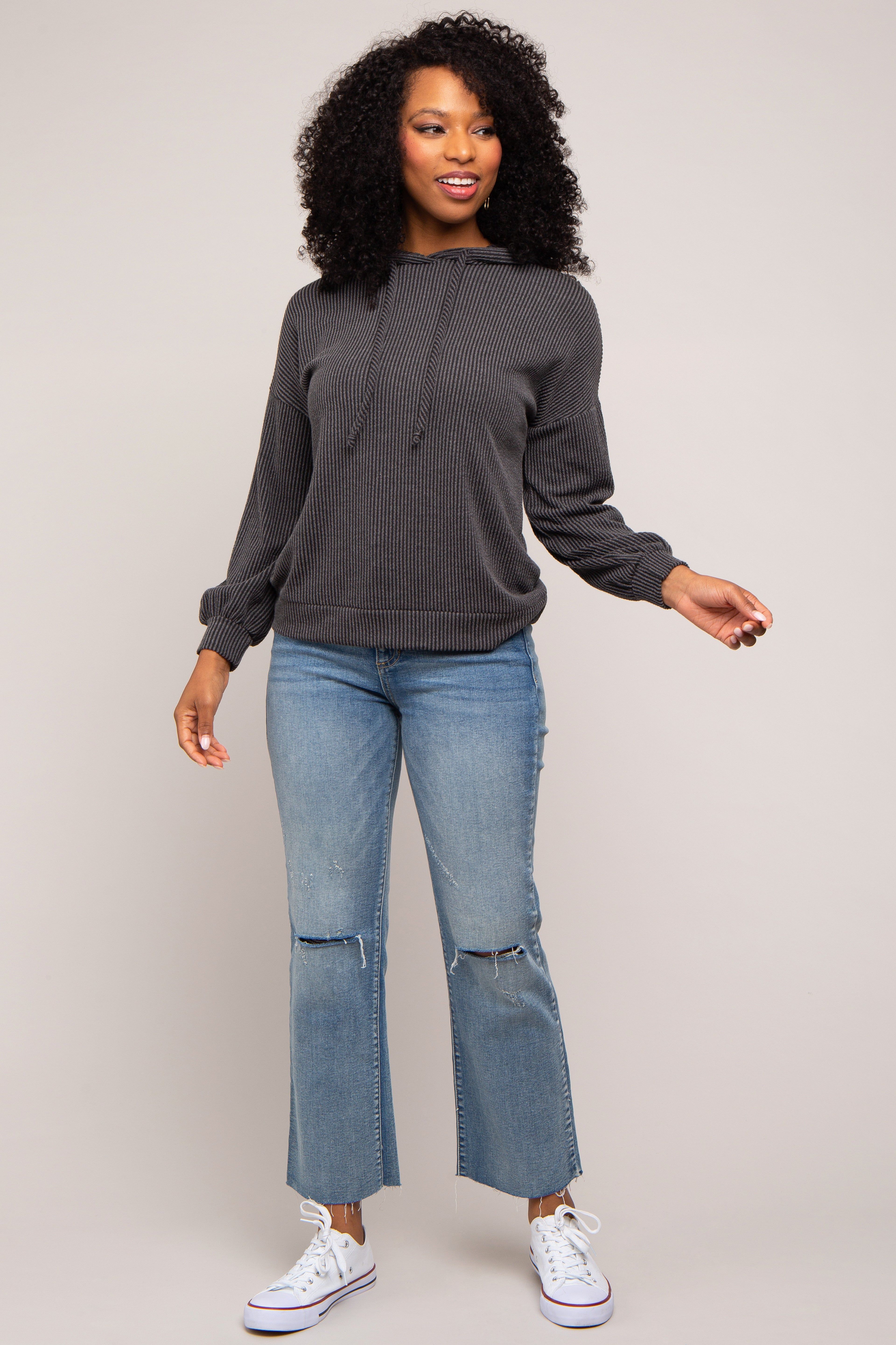 Charcoal Ribbed Hooded Top sold by Pinkblush product image thumbnail 4