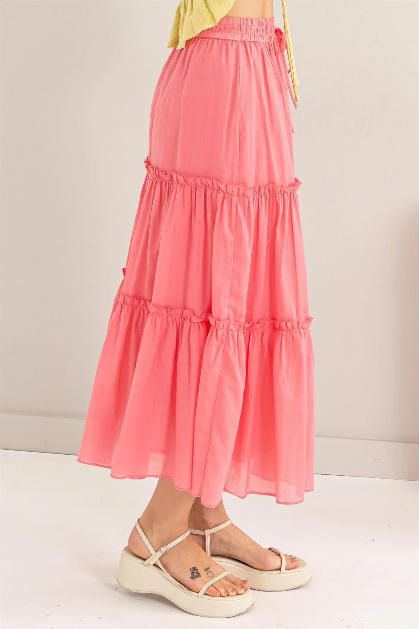 Coral Cotton Tiered Midi Skirt sold by Pinkblush product image thumbnail 3