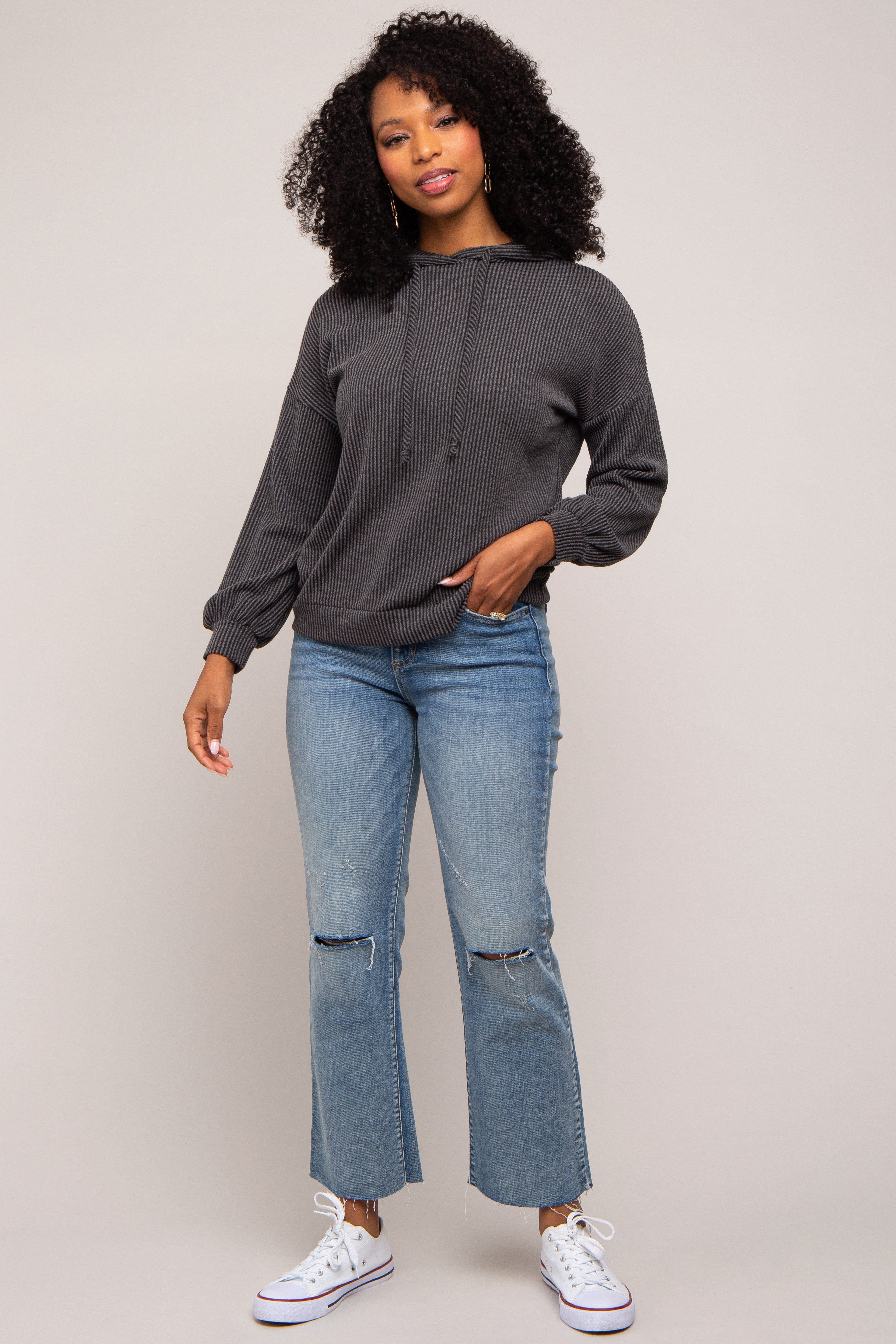 Charcoal Ribbed Hooded Top sold by Pinkblush product image thumbnail 5