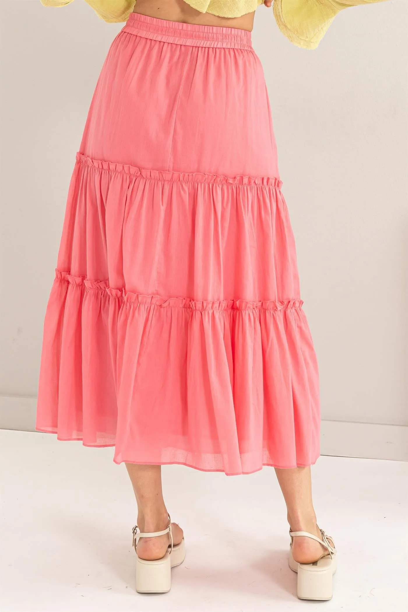 Coral Cotton Tiered Midi Skirt sold by Pinkblush product image thumbnail 4