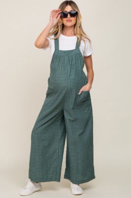 Forest Green Plaid Tie Back Maternity Overall sold by Pinkblush