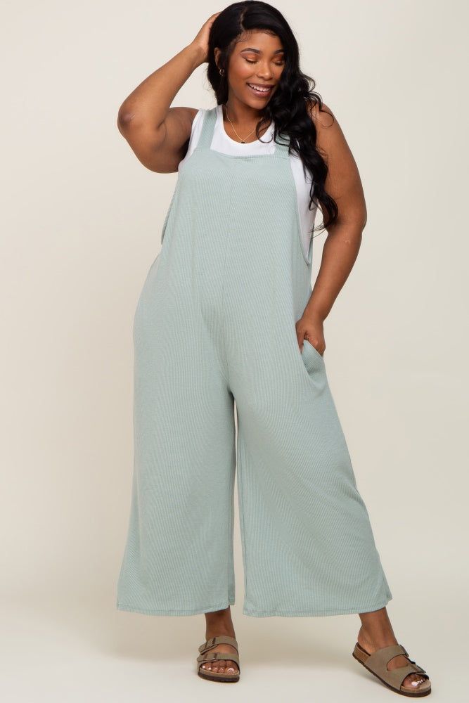 Mint Green Ribbed Plus Wide Leg Jumpsuit sold by Pinkblush product image thumbnail 5