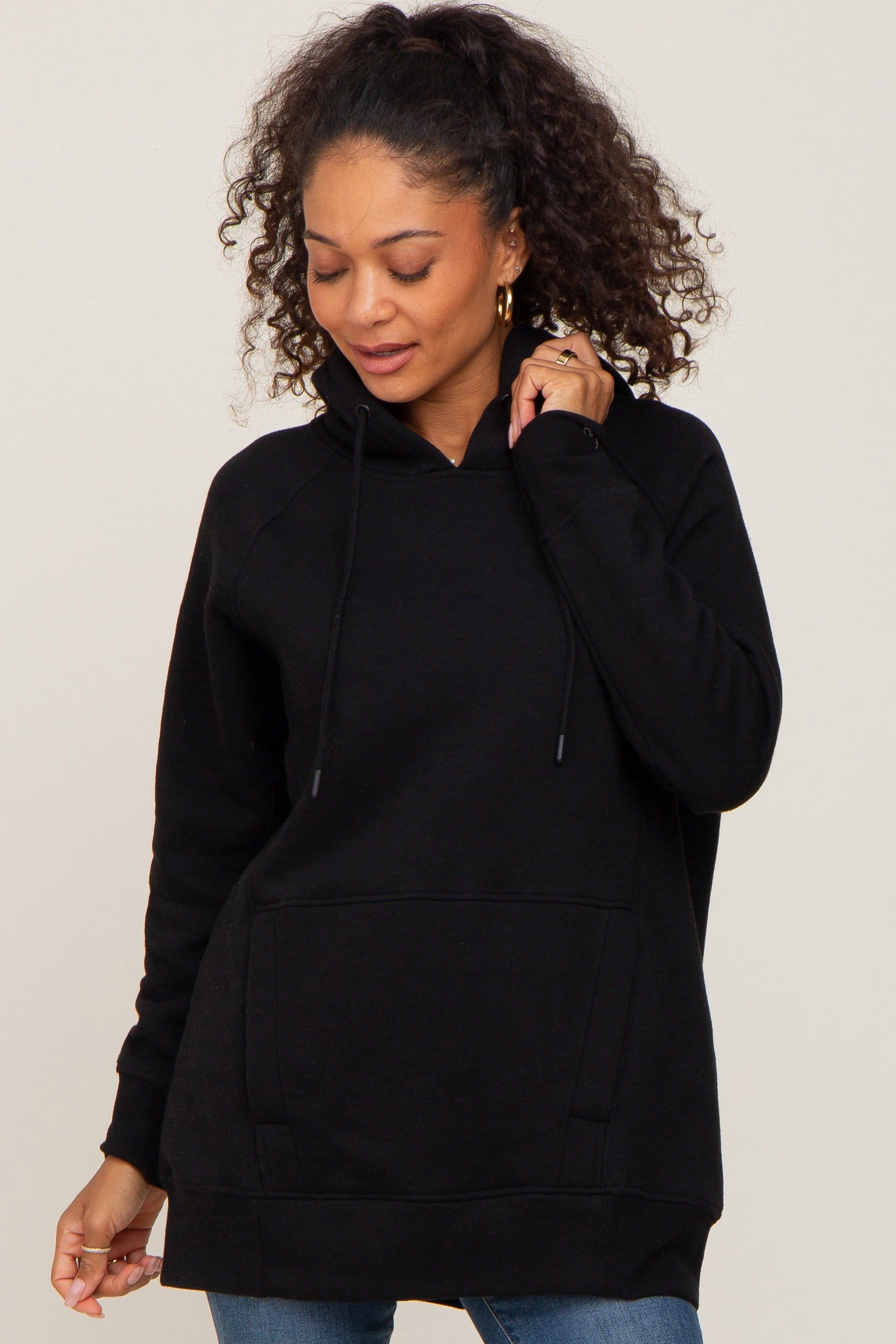 Black Fleece Front Pocket Hoodie sold by Pinkblush