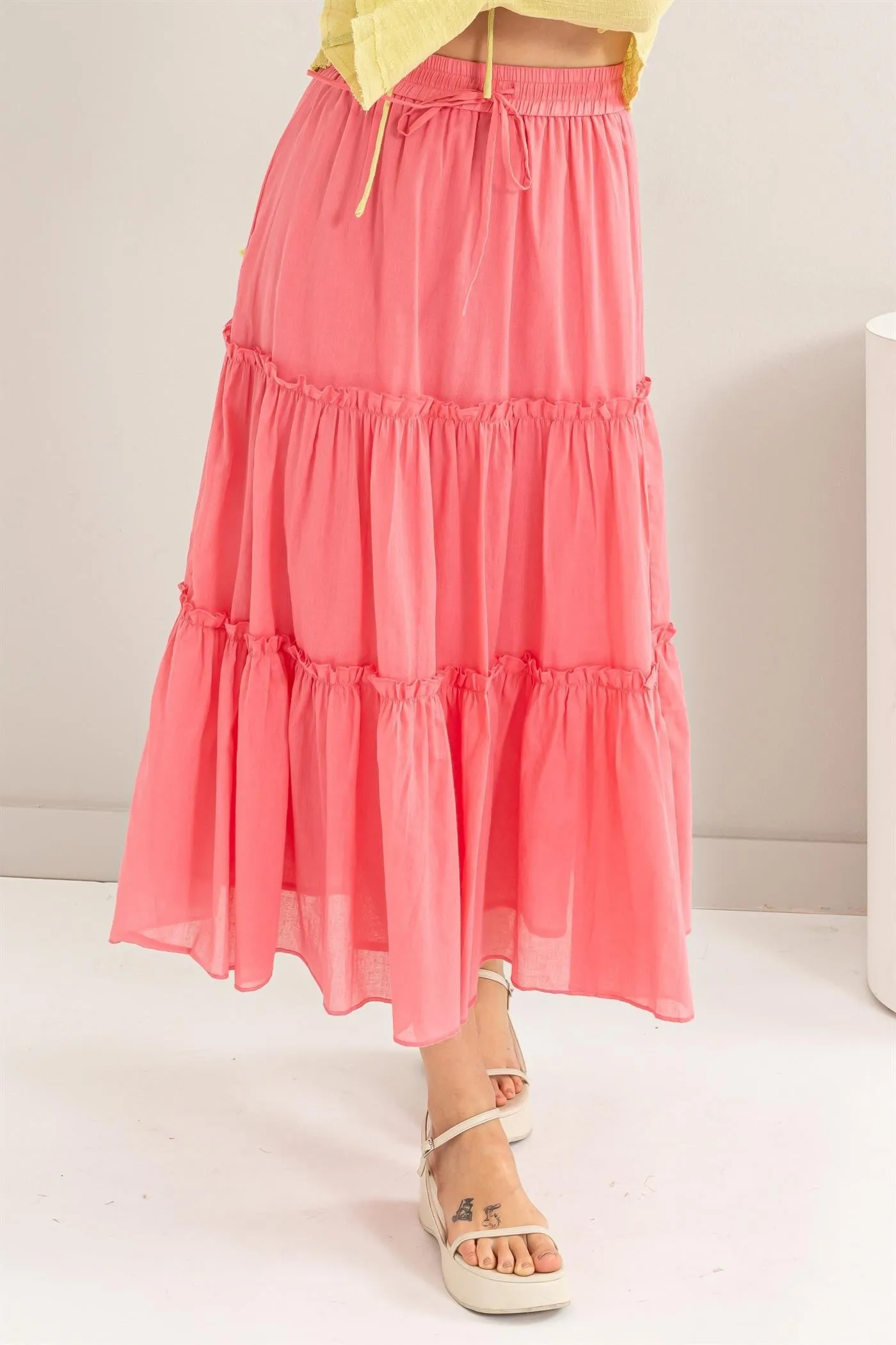 Coral Cotton Tiered Midi Skirt sold by Pinkblush product image thumbnail 2