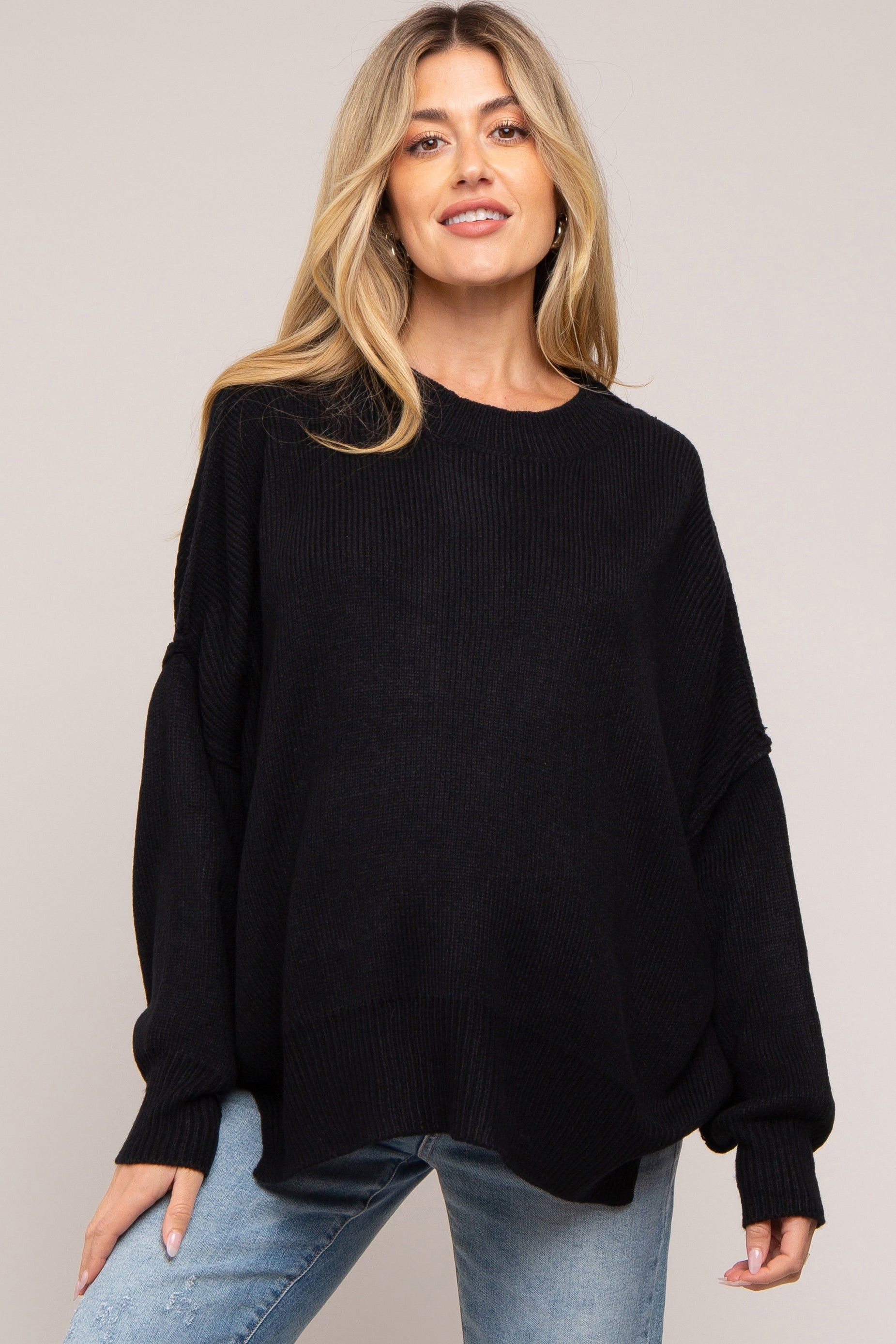 Black Maternity Long Sleeve Sweater sold by Pinkblush