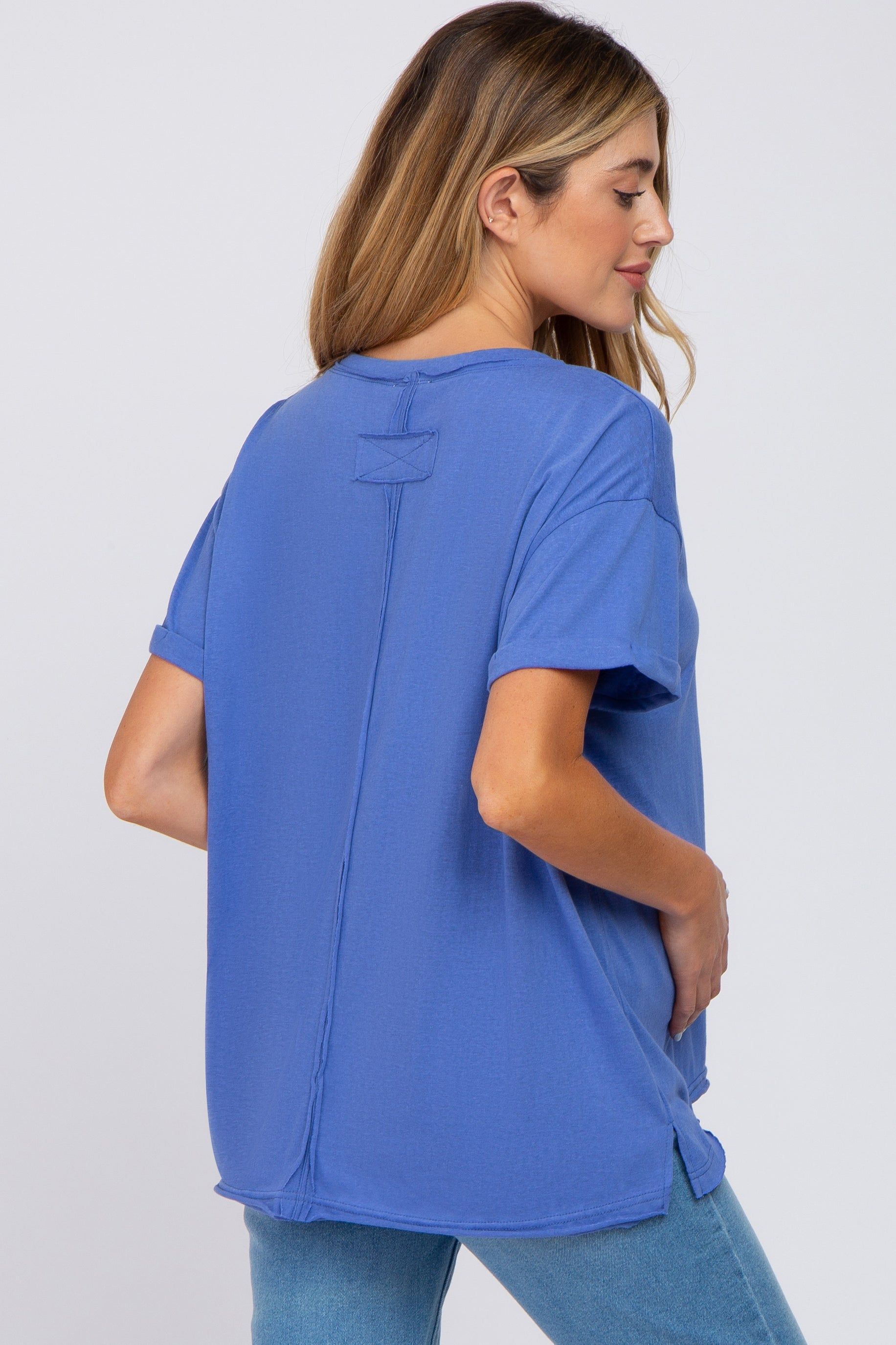 Blue Basic Rolled Short Sleeve Maternity Top sold by Pinkblush product image thumbnail 3